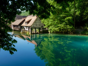 Blautopf, watermill, Blaubeuren, Swabian Jura, Baden-Württemberg, Germany Blautopf, watermill, Blaubeuren, Swabian Jura, Baden-Württemberg, Germany